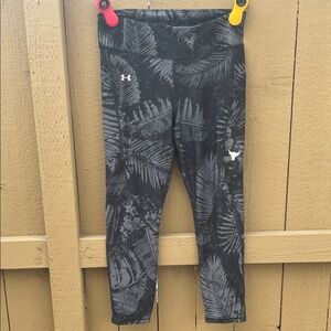 Under Armour Project Rock Black & Gray Palm-Print Womens Leggings